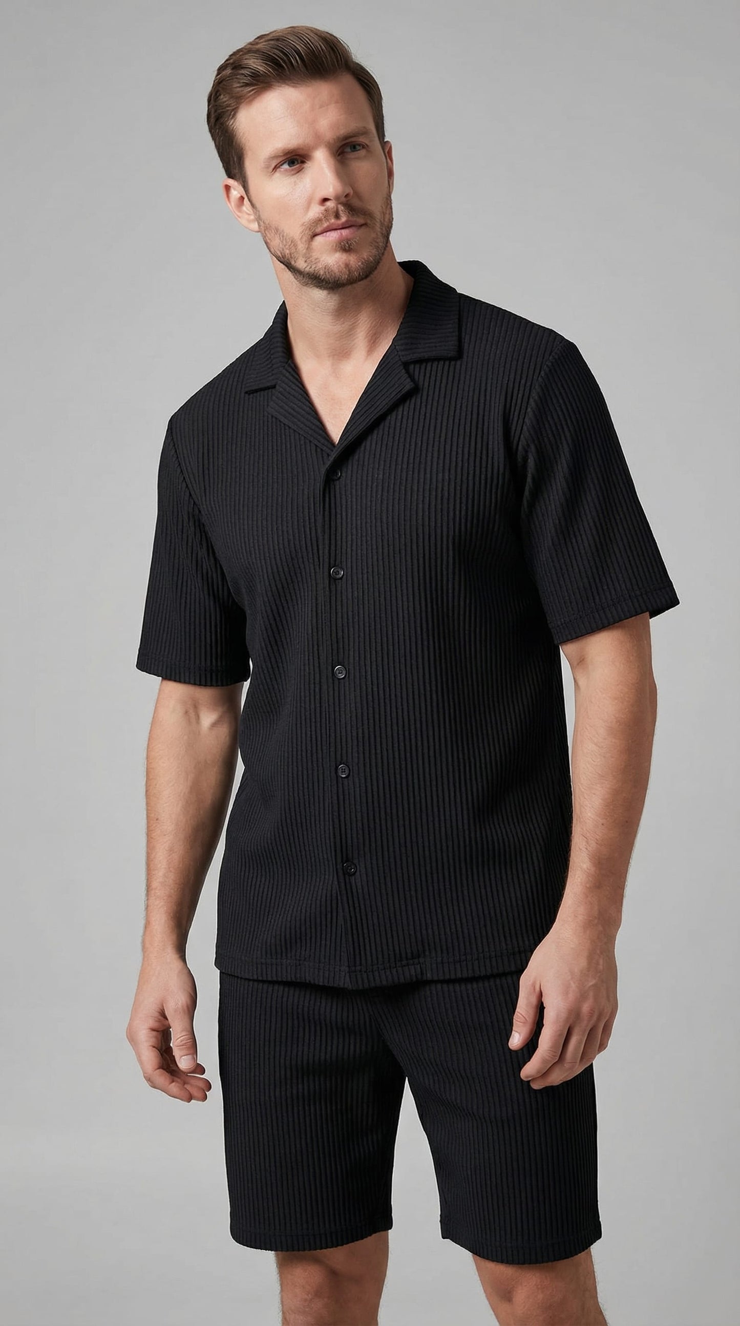 Denver Ribbed Camp Collar Shirt and Shorts Set_4