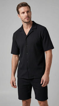 Denver Ribbed Camp Collar Shirt and Shorts Set