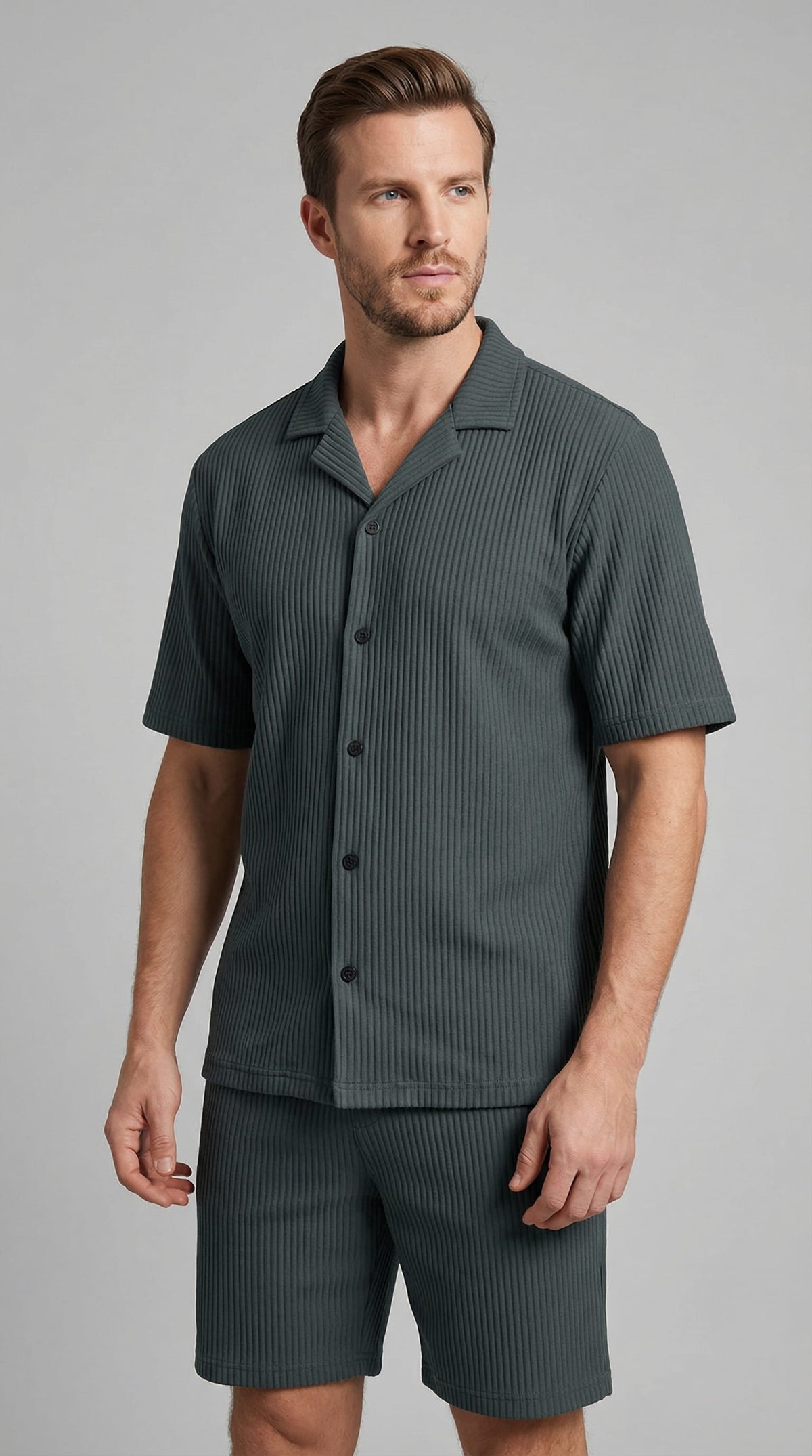 Denver Ribbed Camp Collar Shirt and Shorts Set_9