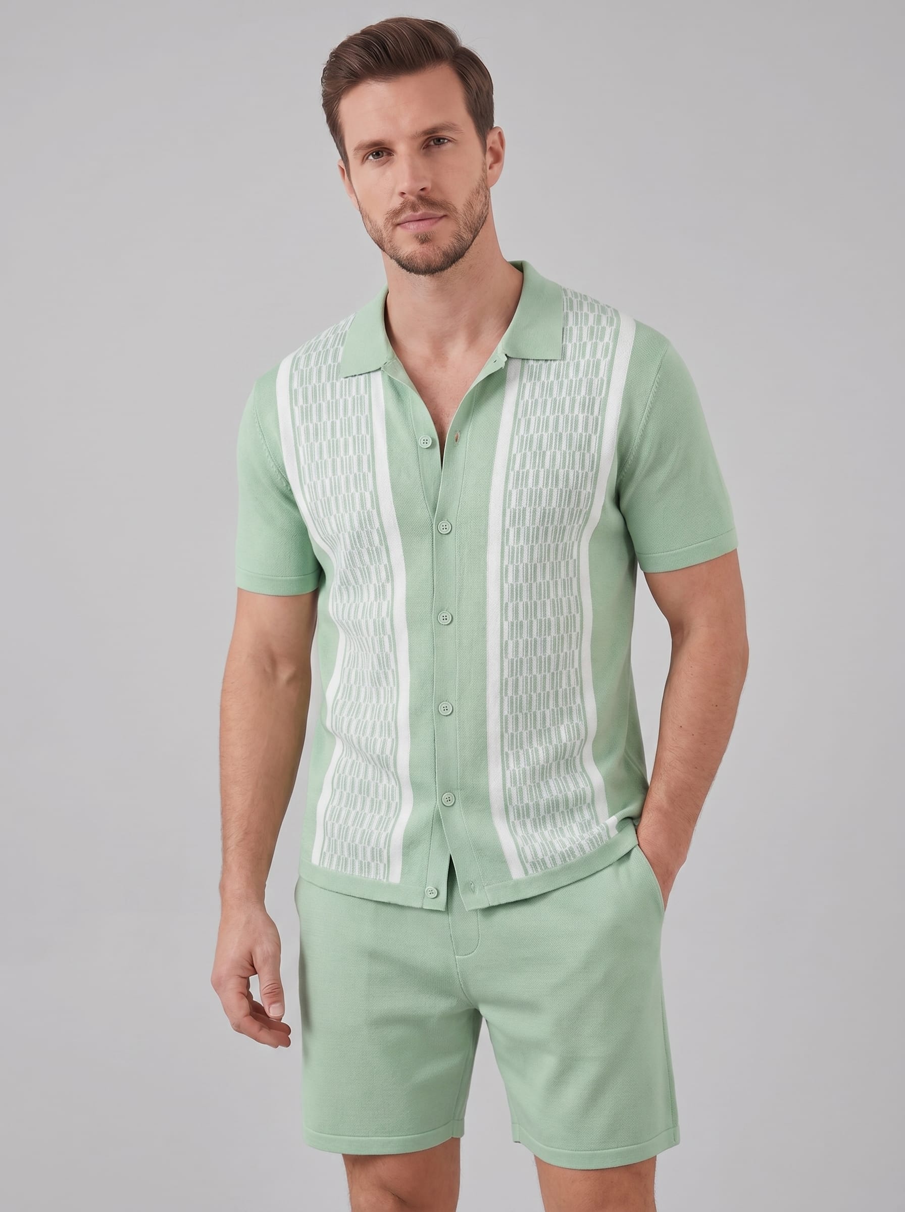 Devin Striped Knit Shirt and Shorts Set