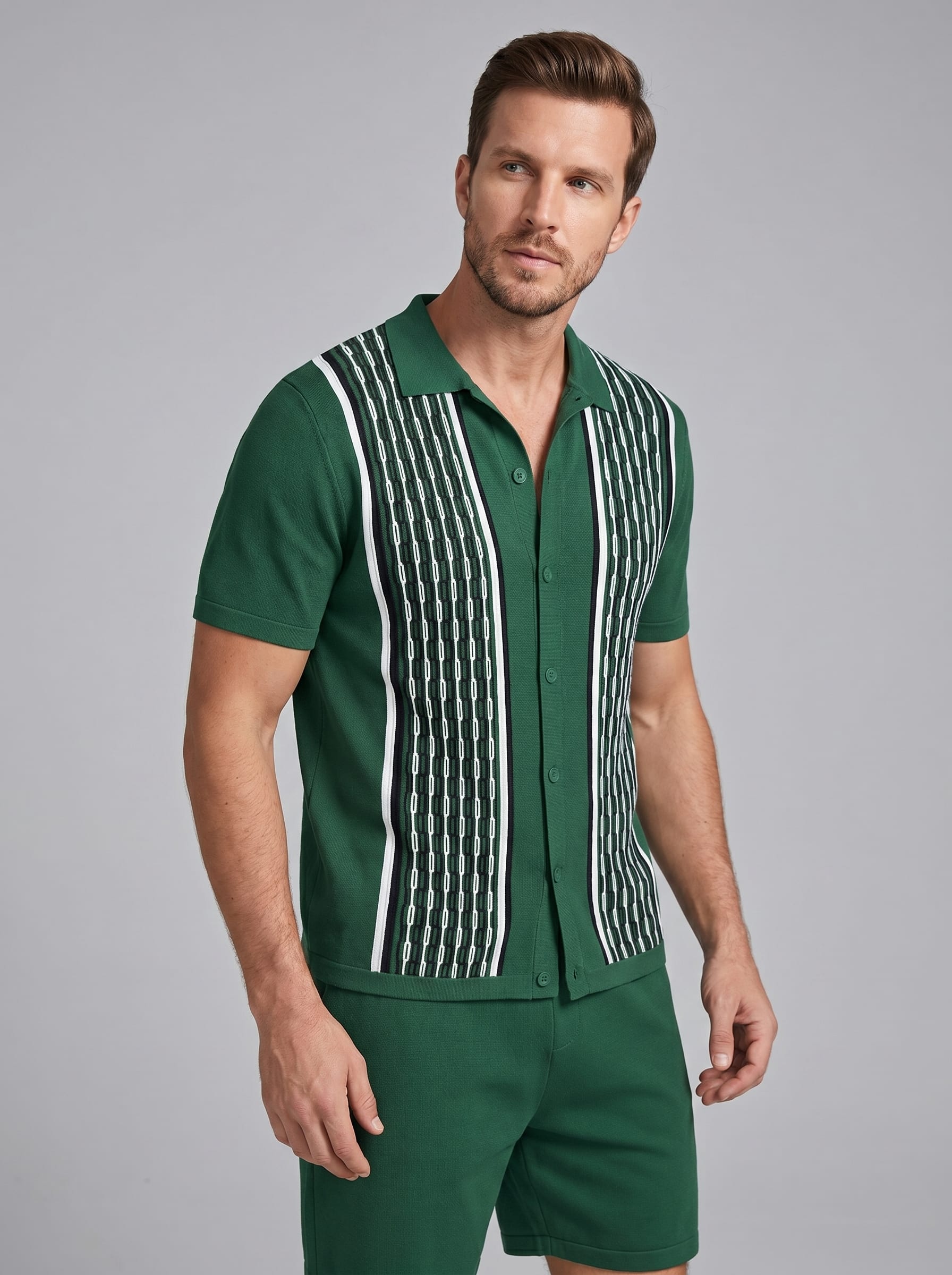 Devin Striped Knit Shirt and Shorts Set