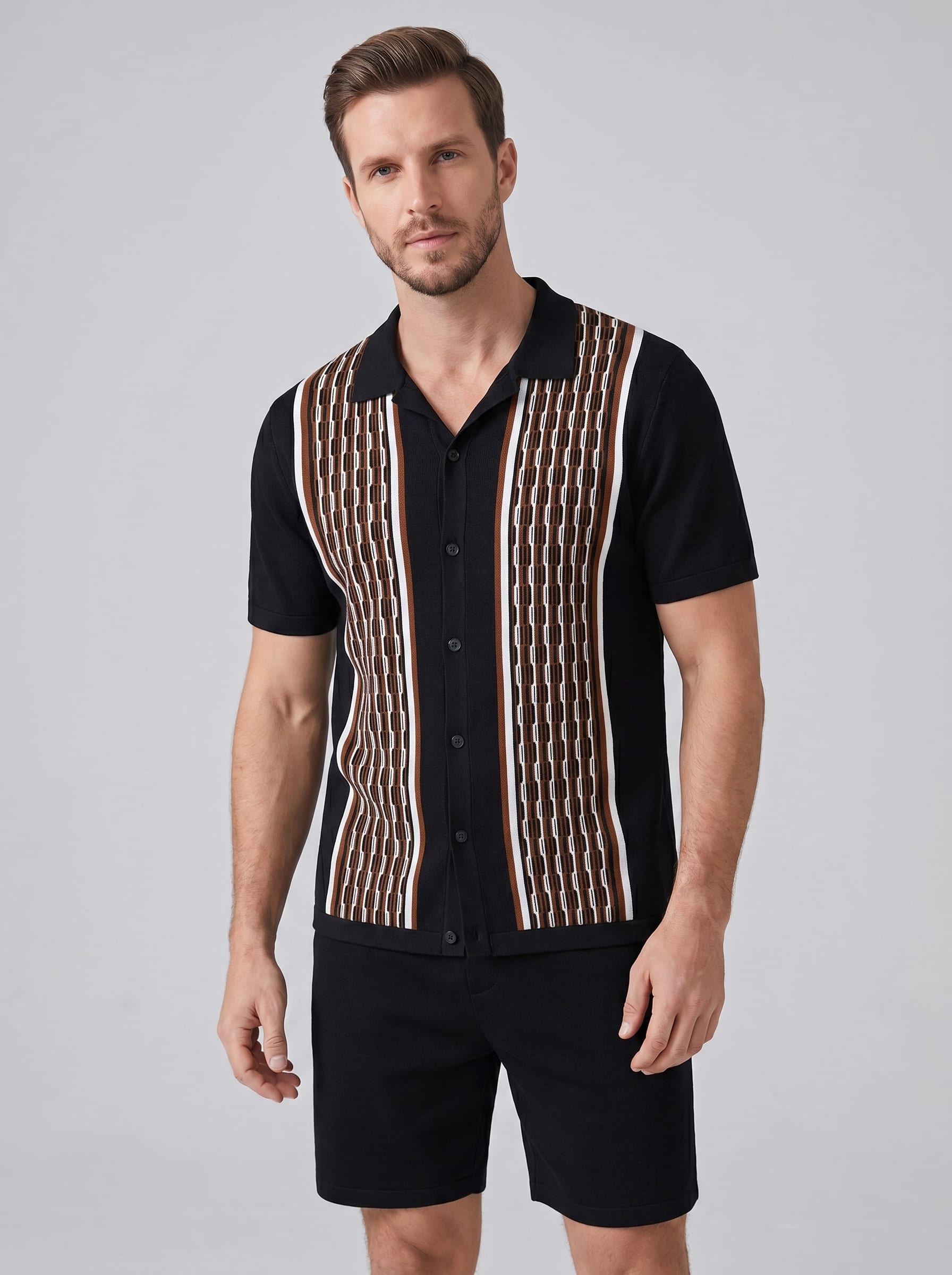 Devin Striped Knit Shirt and Shorts Set