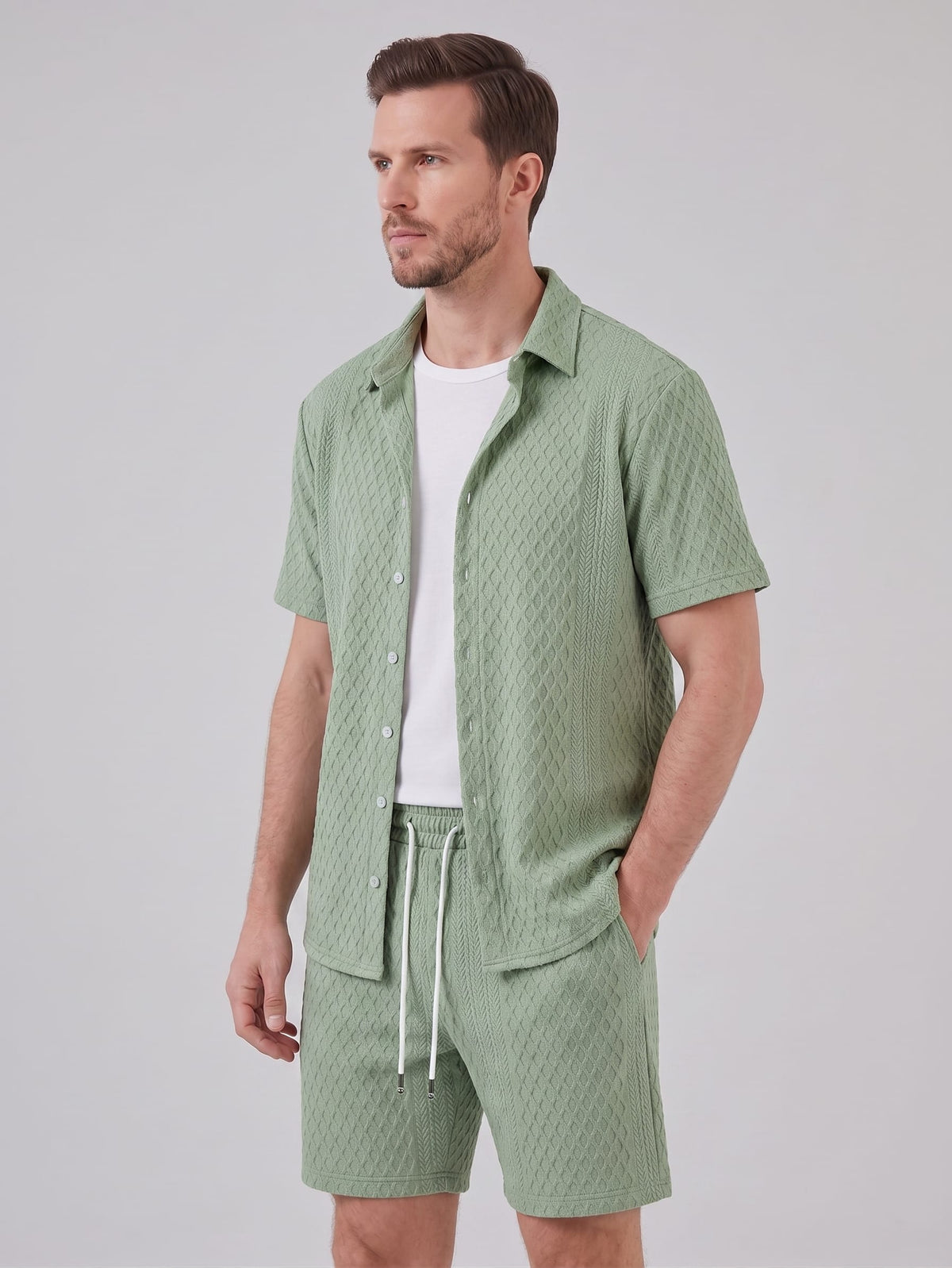 Dexter Waffle Texture Shirt and Shorts Set_11