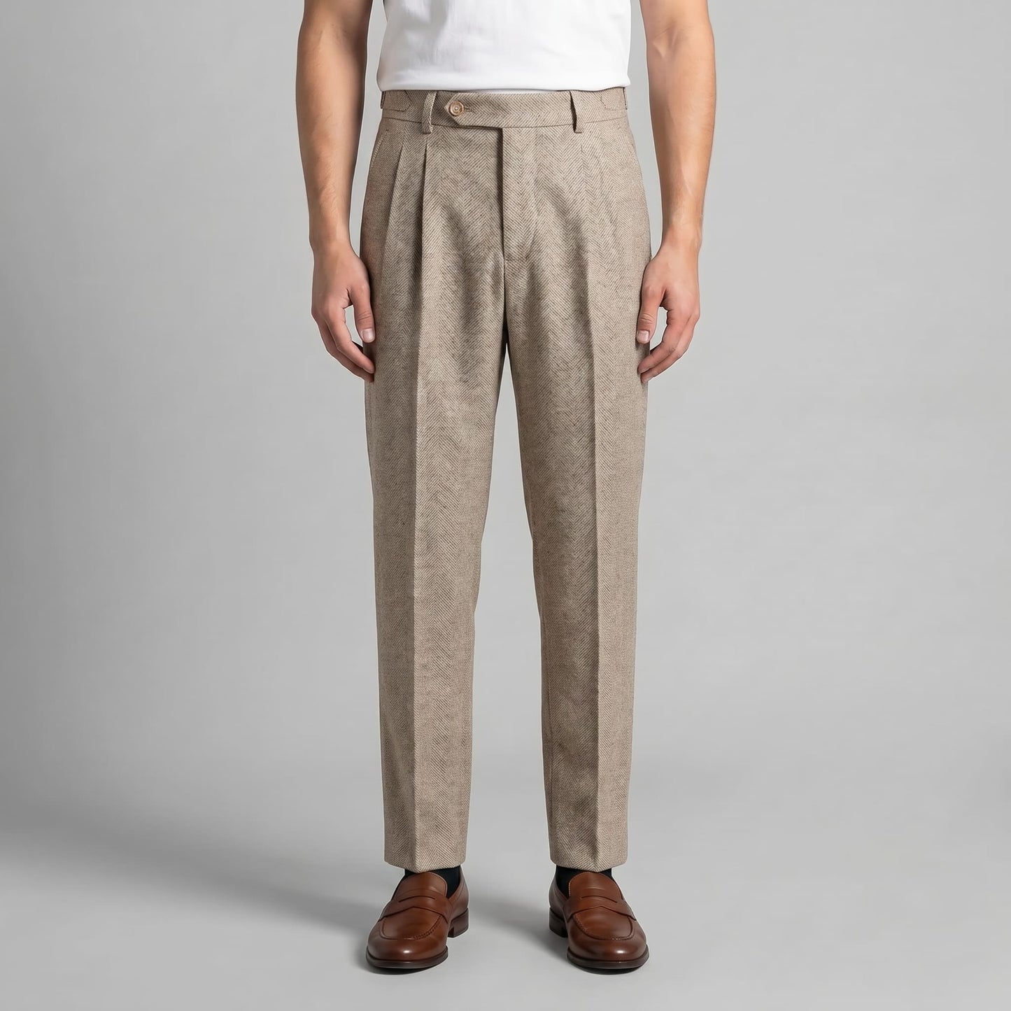 Calloway Pleated Herringbone Pants_1