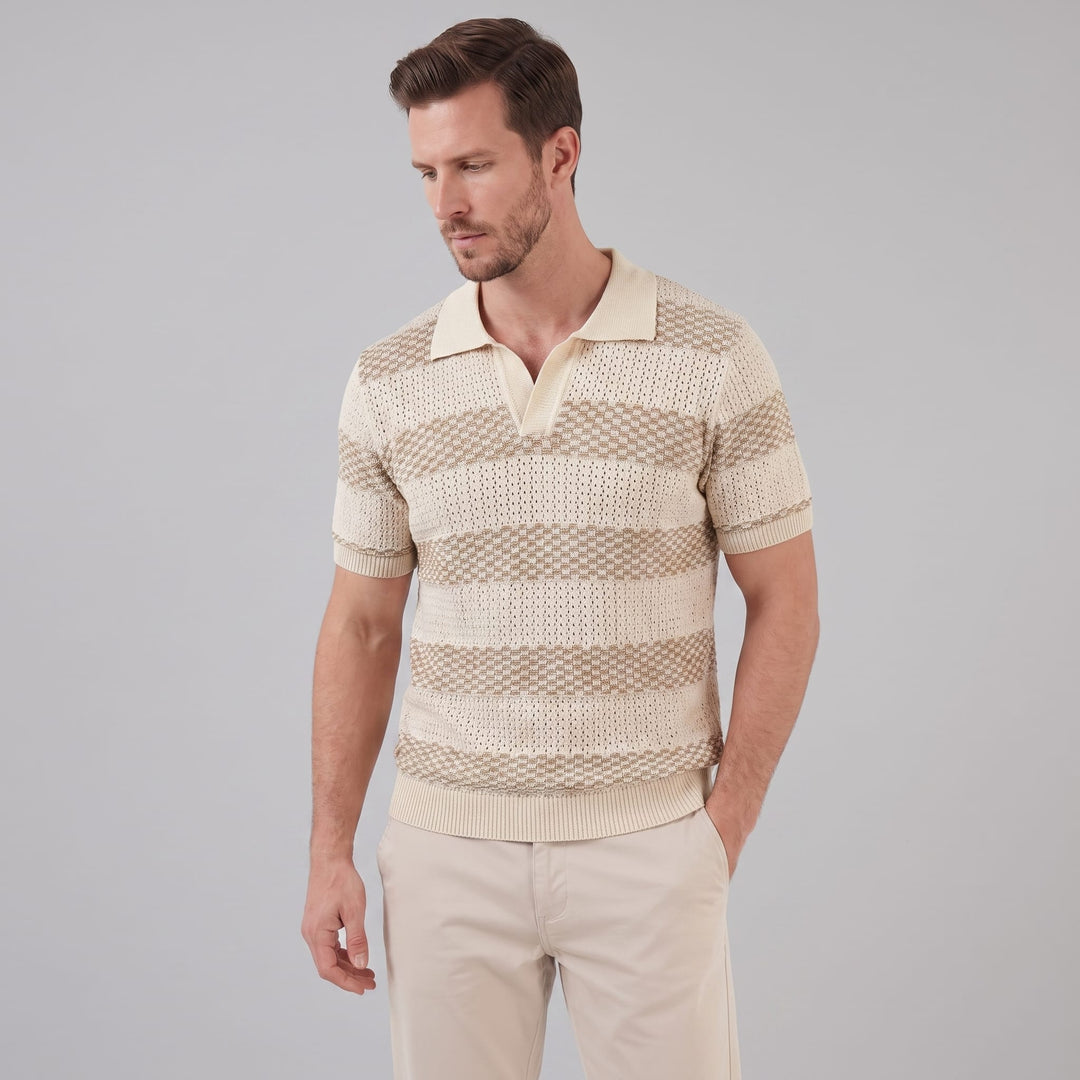 Ledger Striped Open Knit Polo Shirt