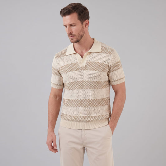 Ledger Striped Open Knit Polo Shirt_1