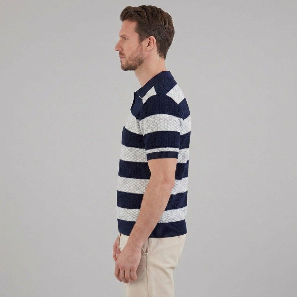 Ledger Striped Open Knit Polo Shirt
