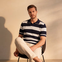 Ledger Striped Open Knit Polo Shirt