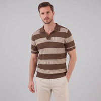 Ledger Striped Open Knit Polo Shirt
