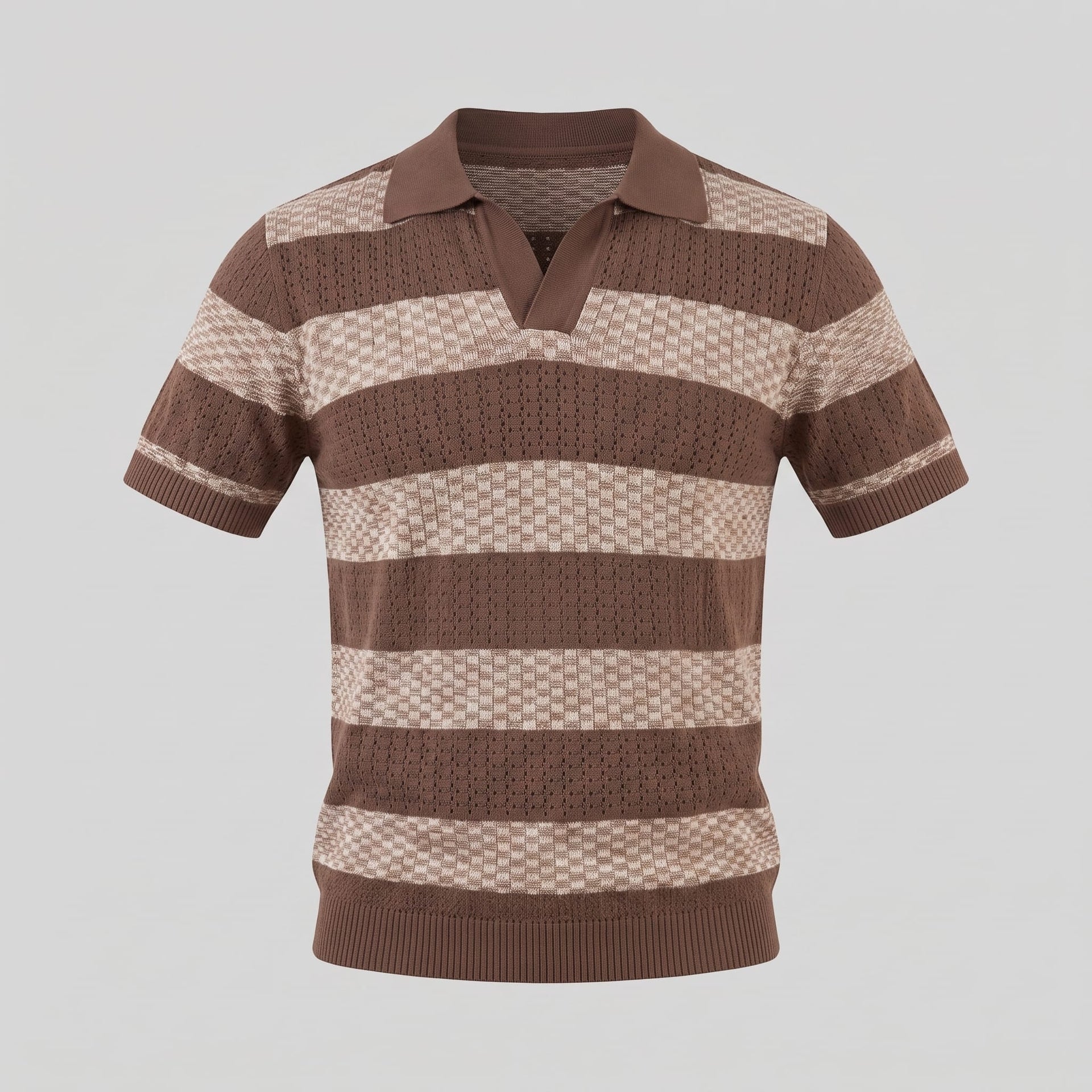 Ledger Striped Open Knit Polo Shirt