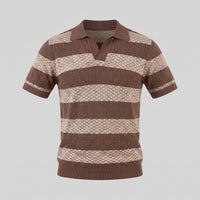 Ledger Striped Open Knit Polo Shirt