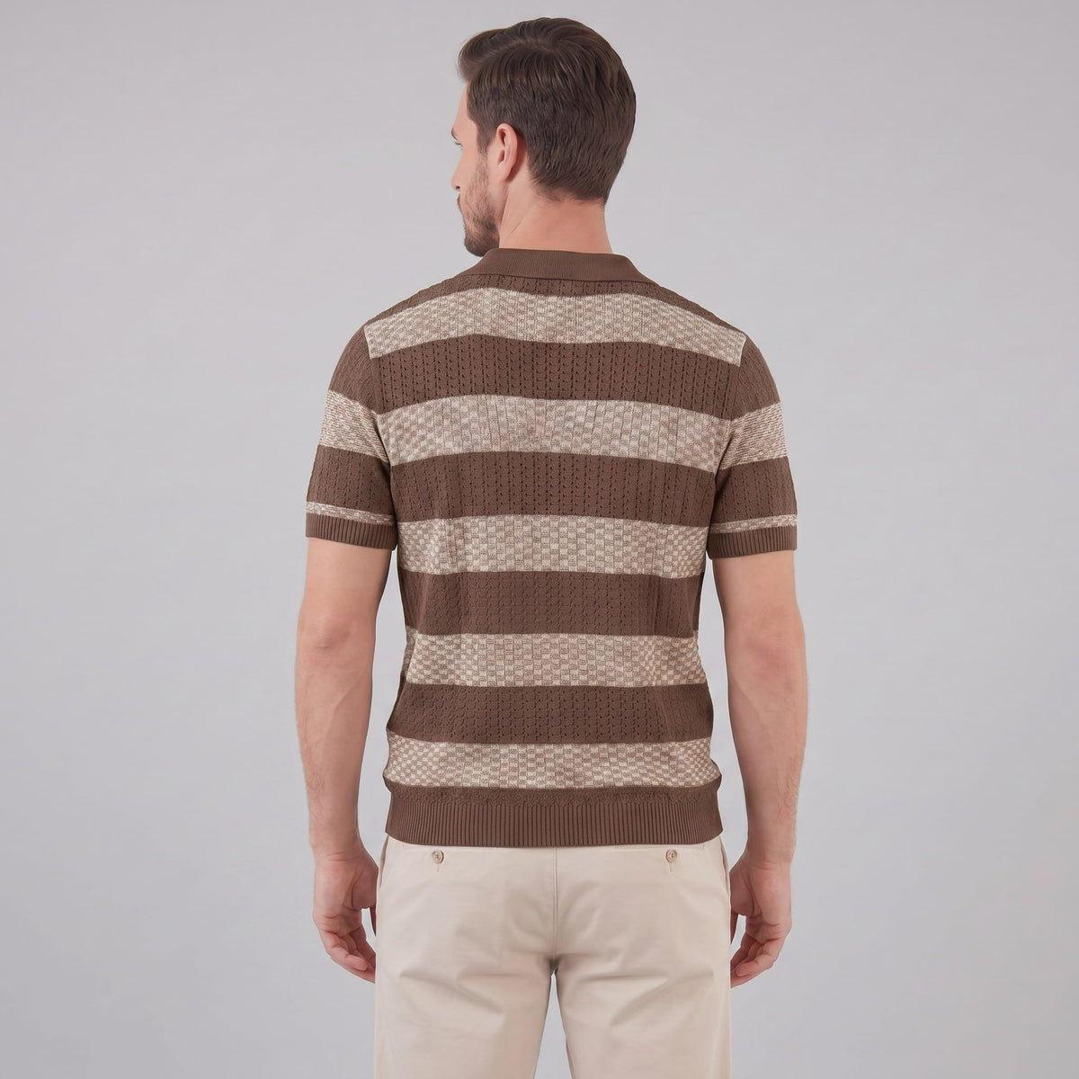 Ledger Striped Open Knit Polo Shirt