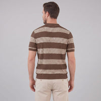 Ledger Striped Open Knit Polo Shirt