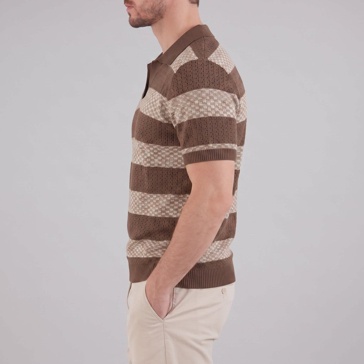 Ledger Striped Open Knit Polo Shirt