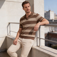 Ledger Striped Open Knit Polo Shirt