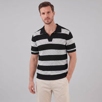 Ledger Striped Open Knit Polo Shirt