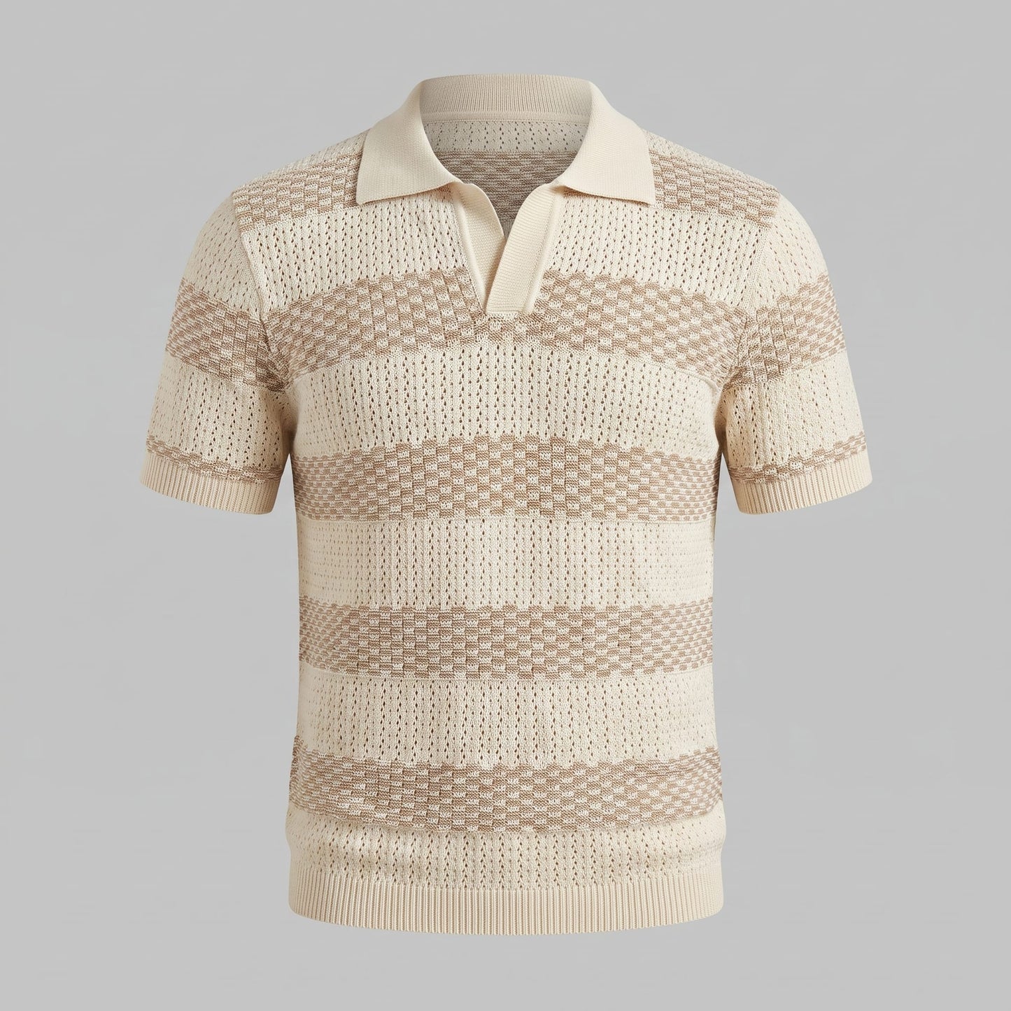 Ledger Striped Open Knit Polo Shirt_2