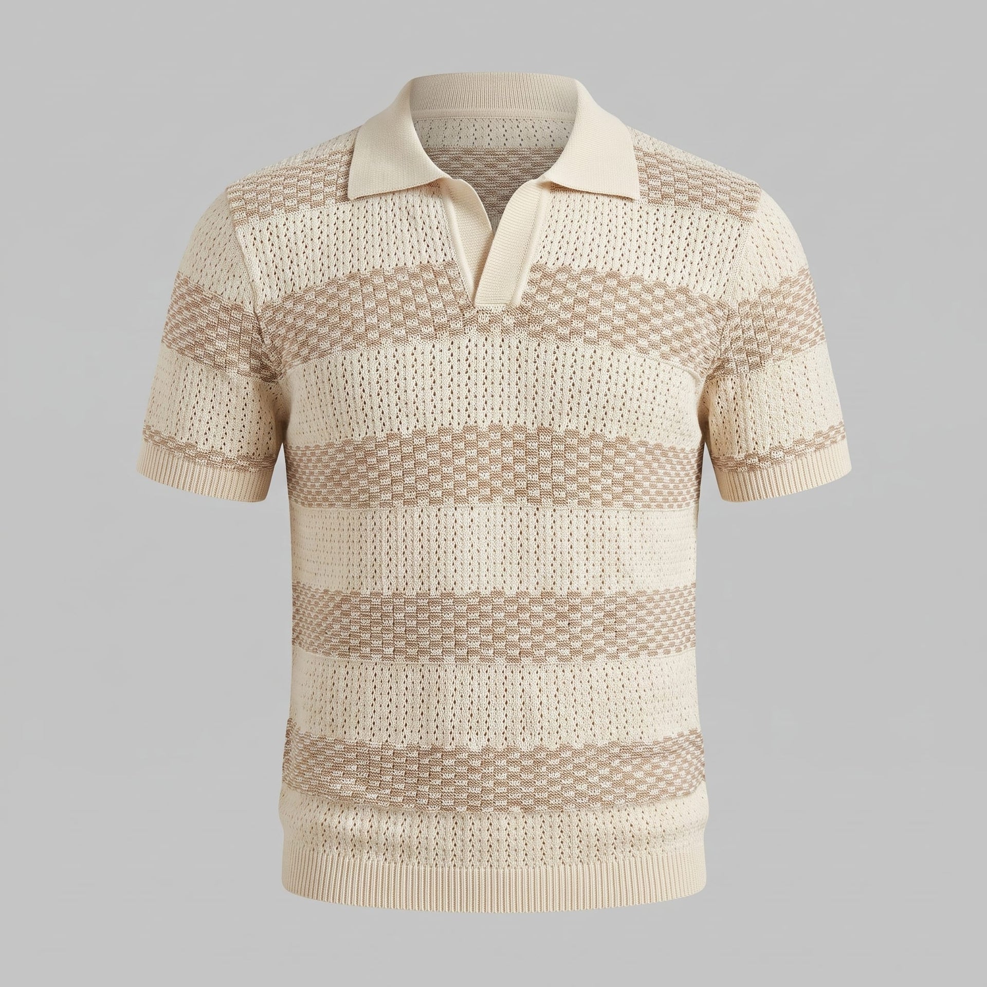 Ledger Striped Open Knit Polo Shirt