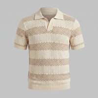 Ledger Striped Open Knit Polo Shirt