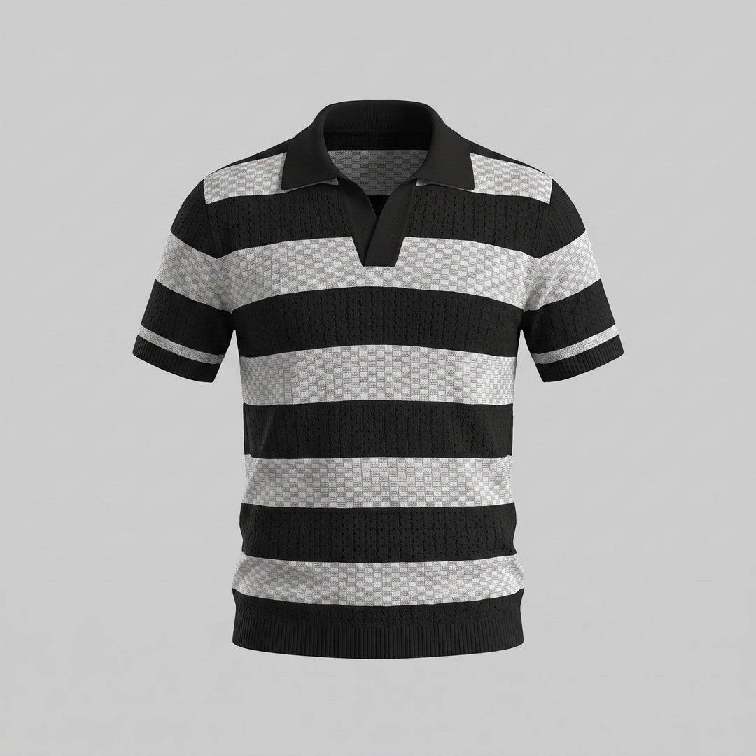 Ledger Striped Open Knit Polo Shirt