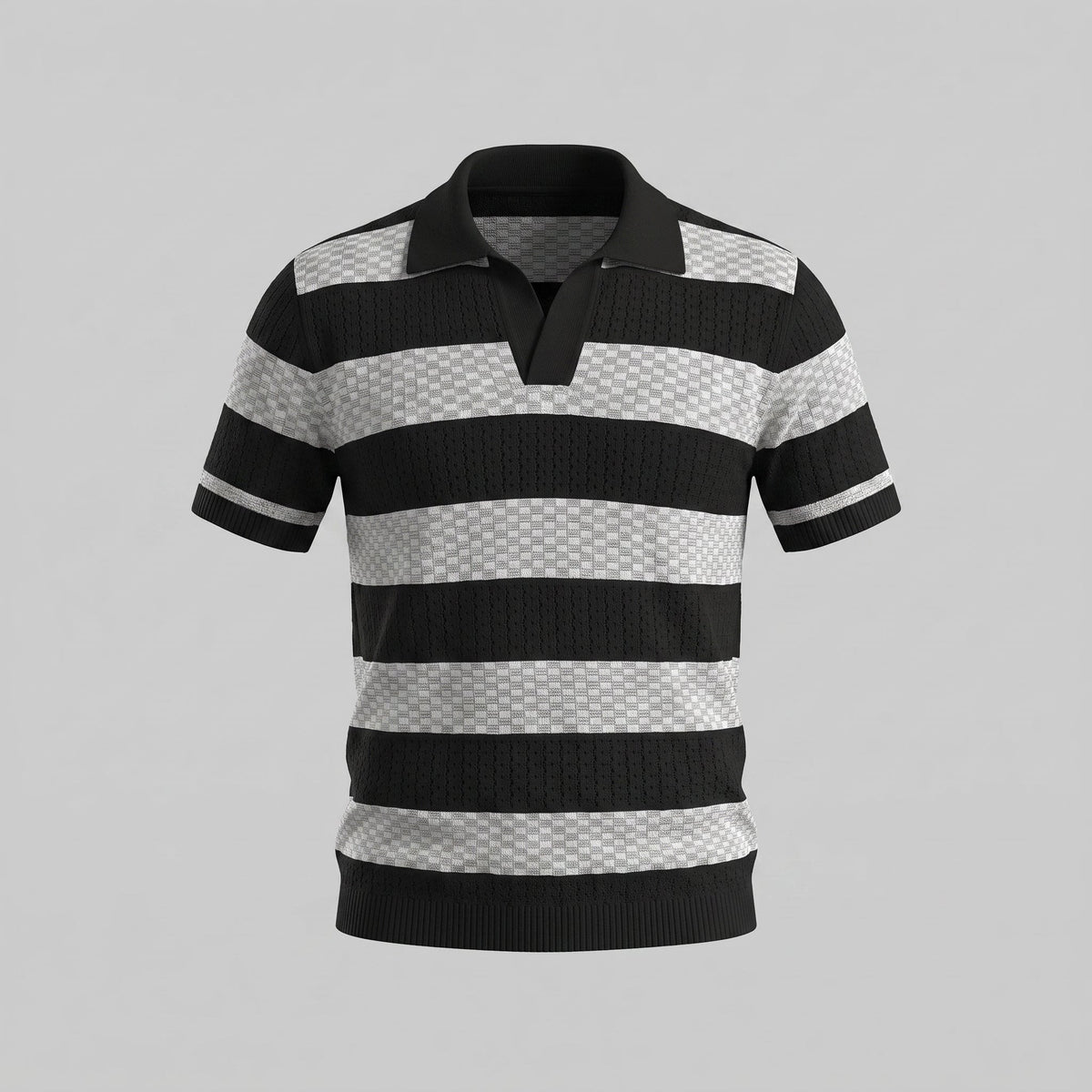 Ledger Striped Open Knit Polo Shirt_20