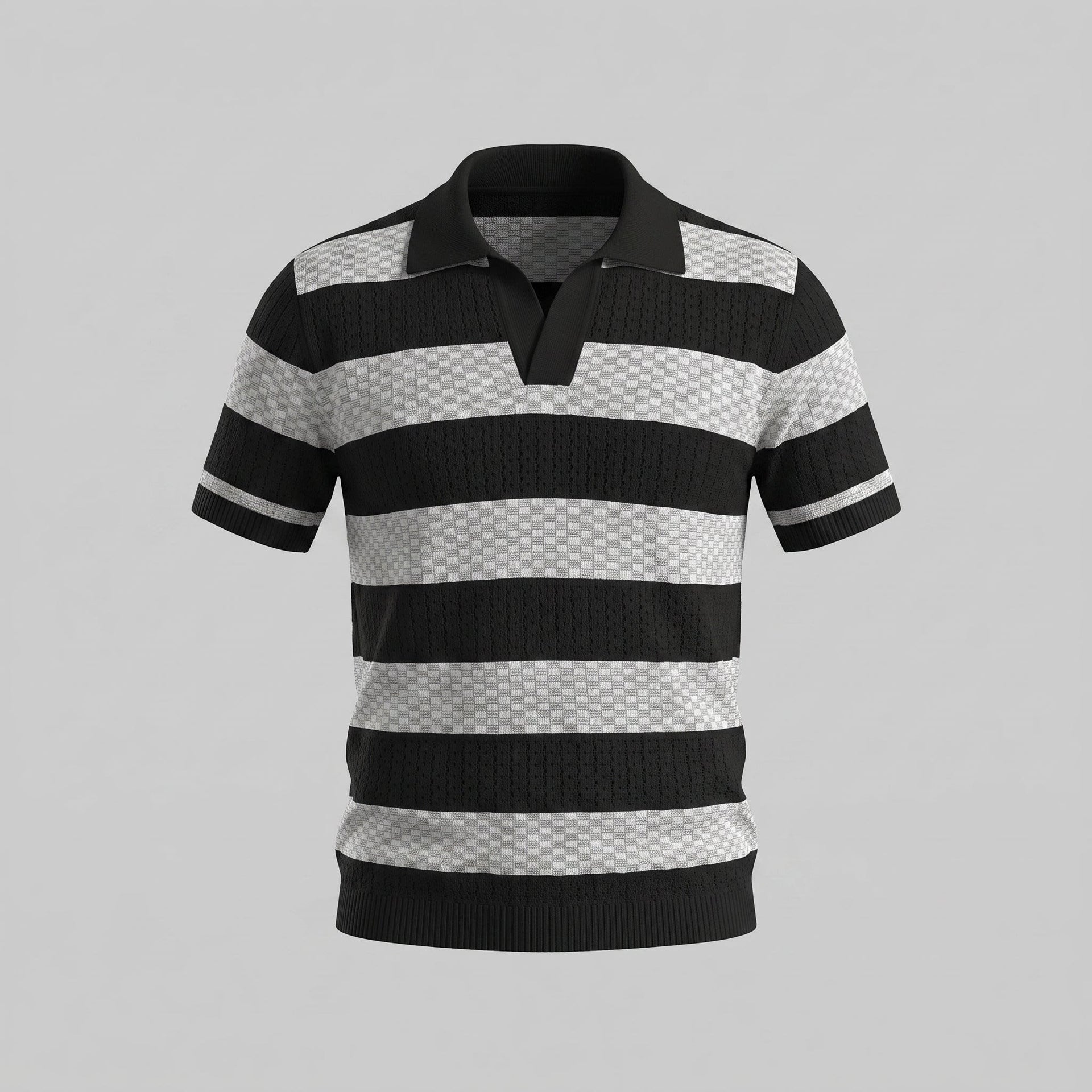 Ledger Striped Open Knit Polo Shirt
