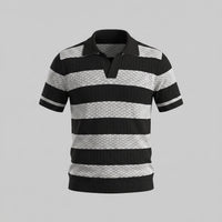 Ledger Striped Open Knit Polo Shirt