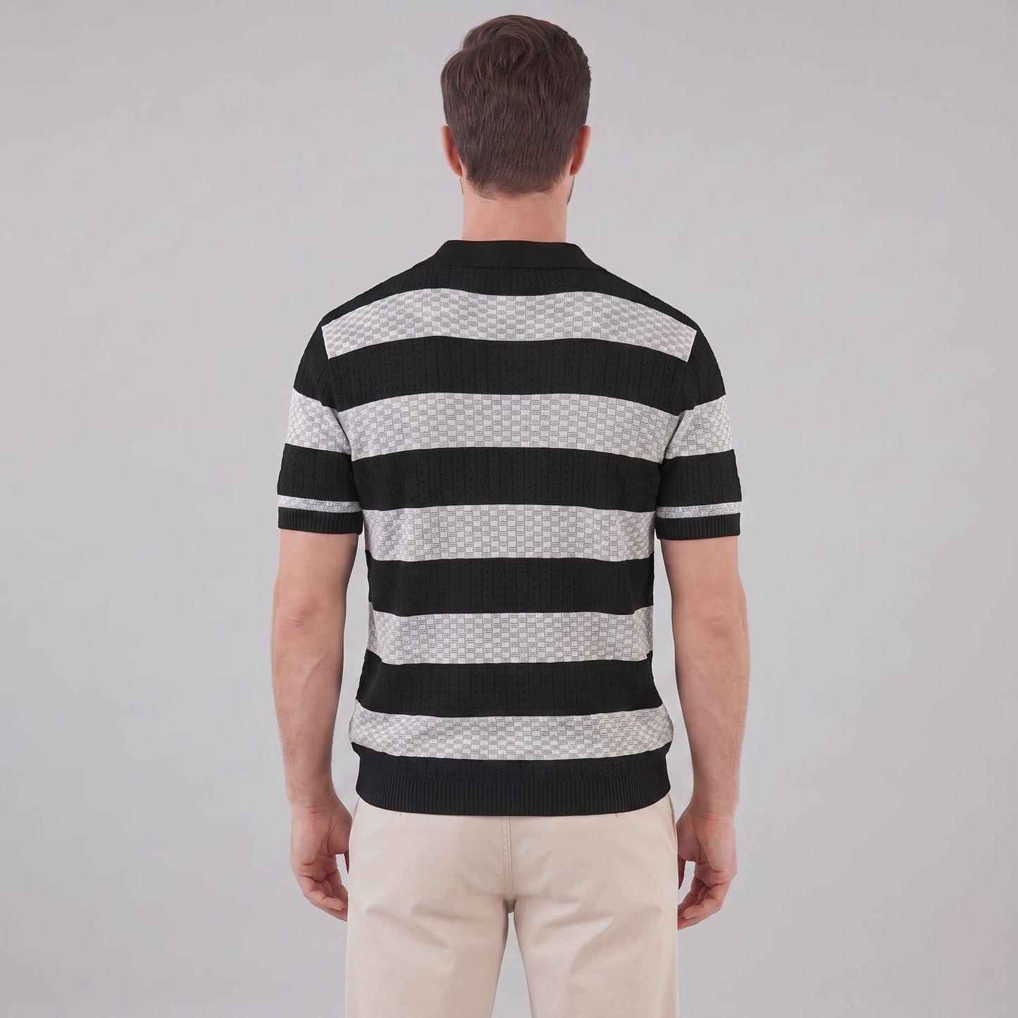 Ledger Striped Open Knit Polo Shirt_21