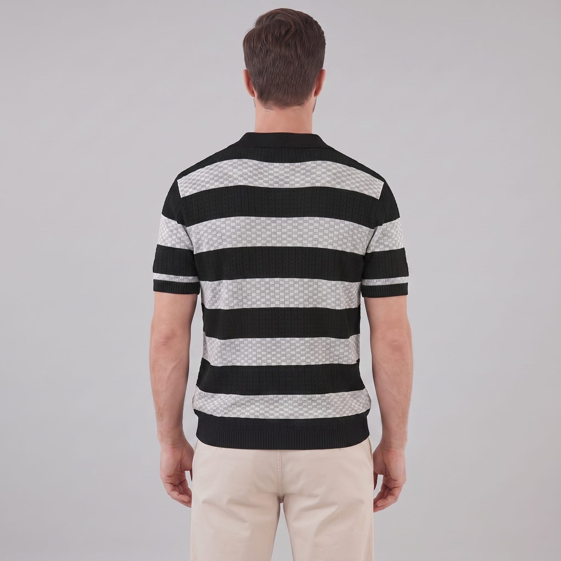 Ledger Striped Open Knit Polo Shirt