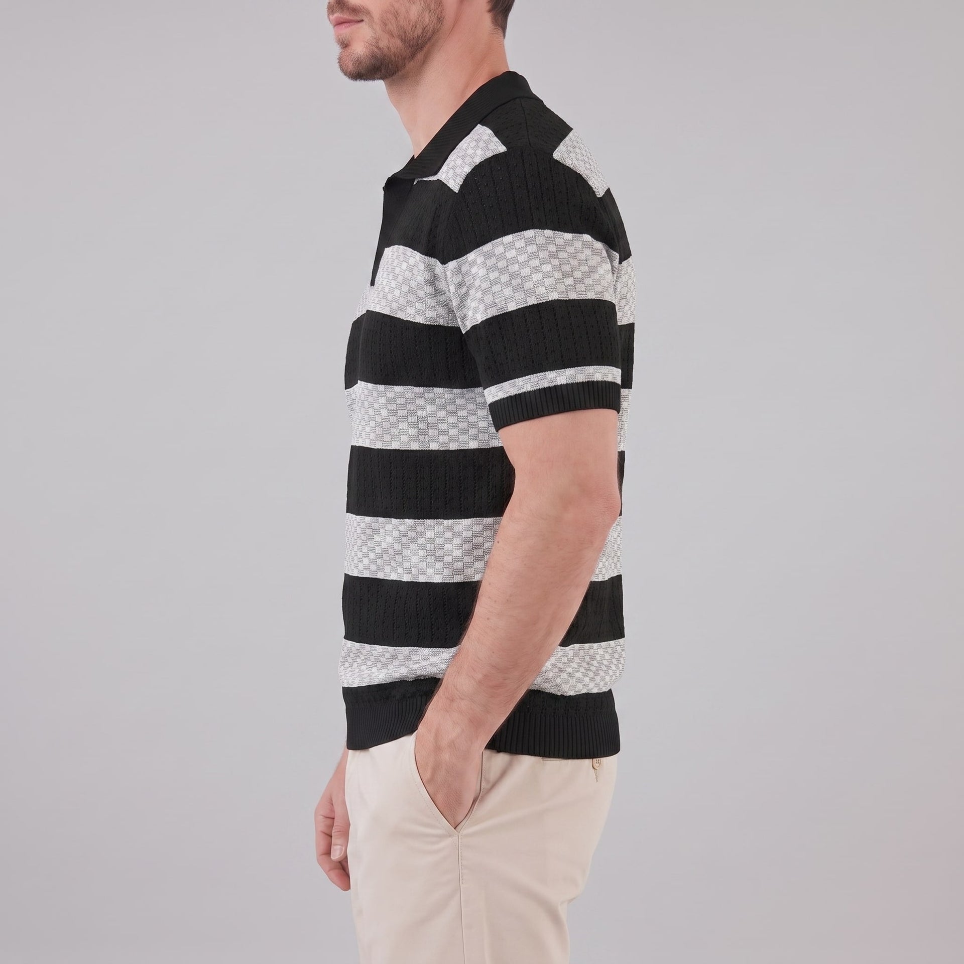 Ledger Striped Open Knit Polo Shirt