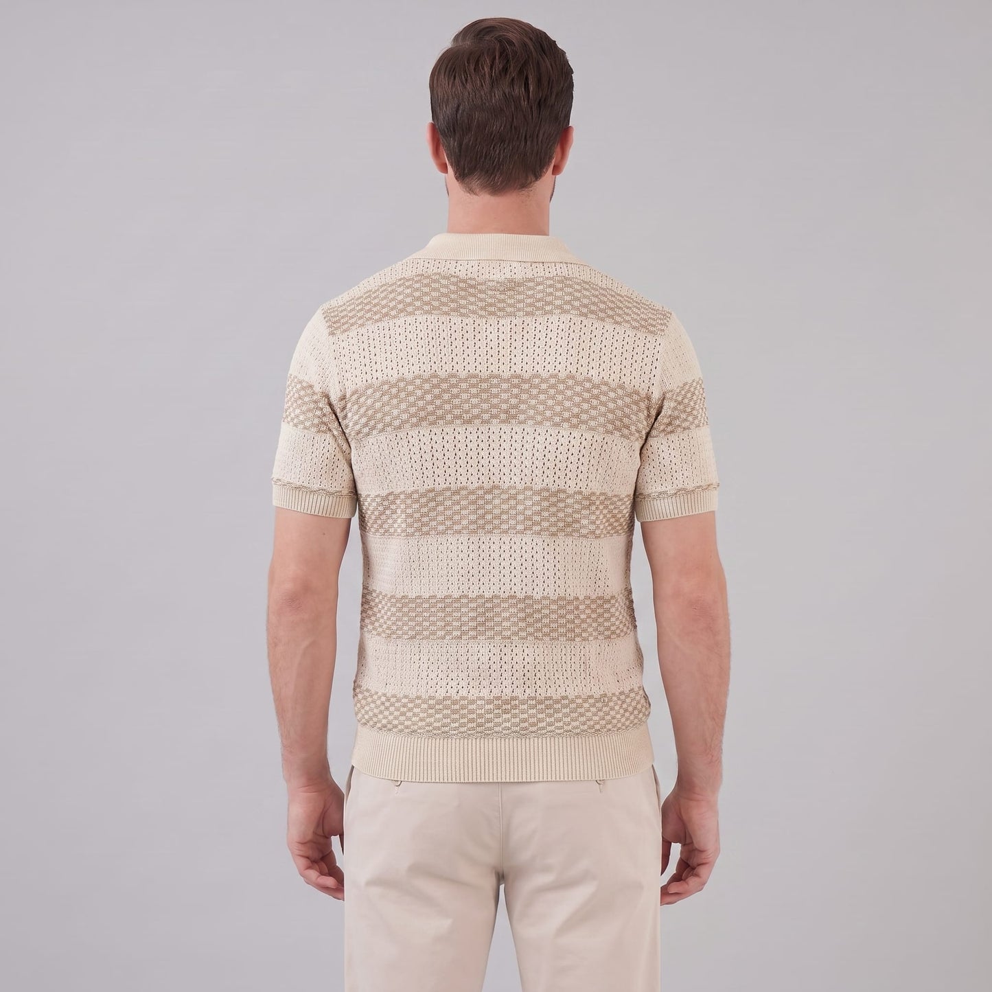 Ledger Striped Open Knit Polo Shirt_3