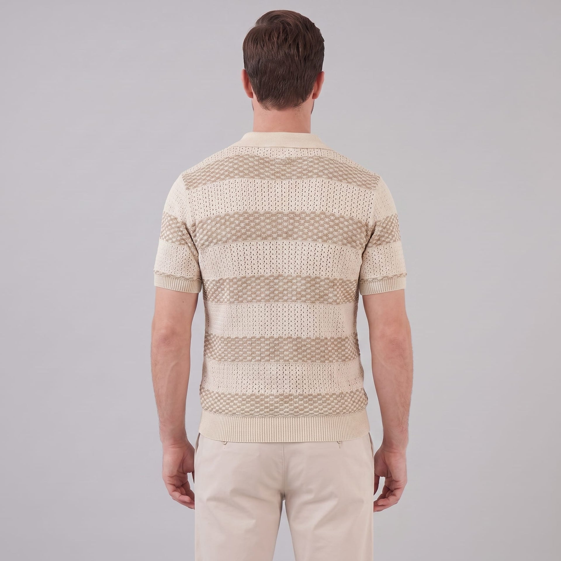 Ledger Striped Open Knit Polo Shirt