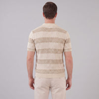 Ledger Striped Open Knit Polo Shirt