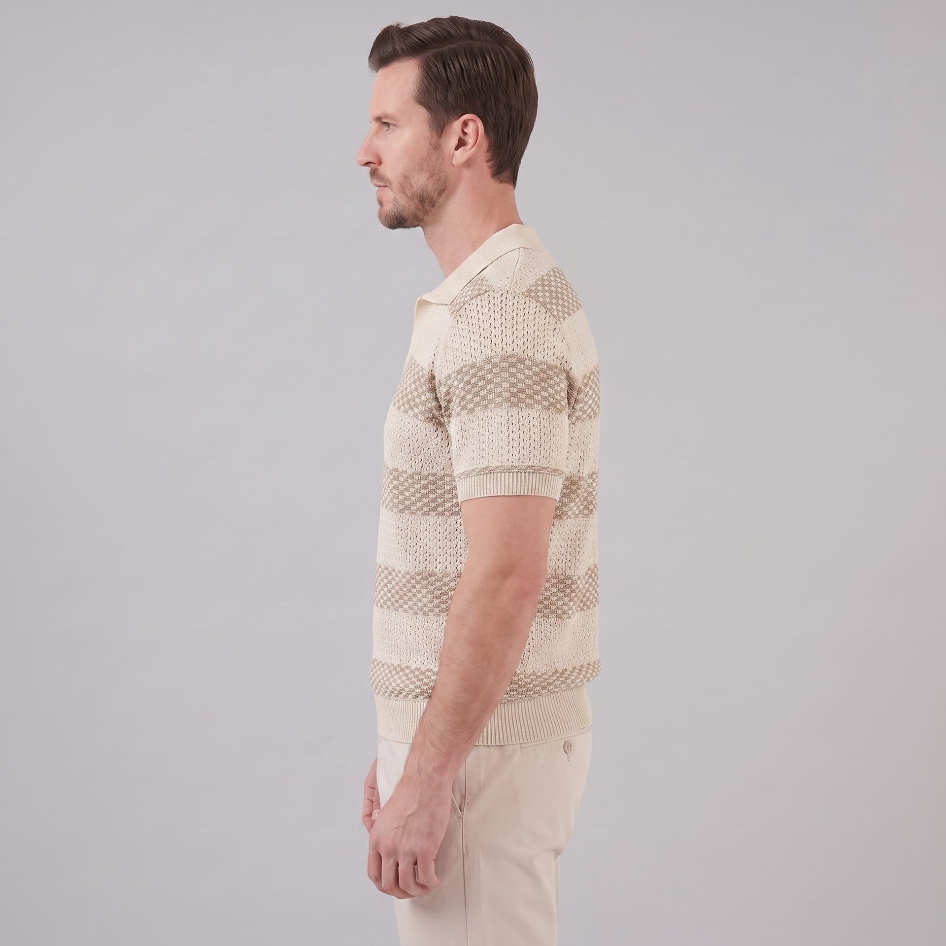 Ledger Striped Open Knit Polo Shirt