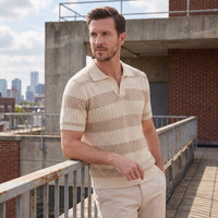 Ledger Striped Open Knit Polo Shirt