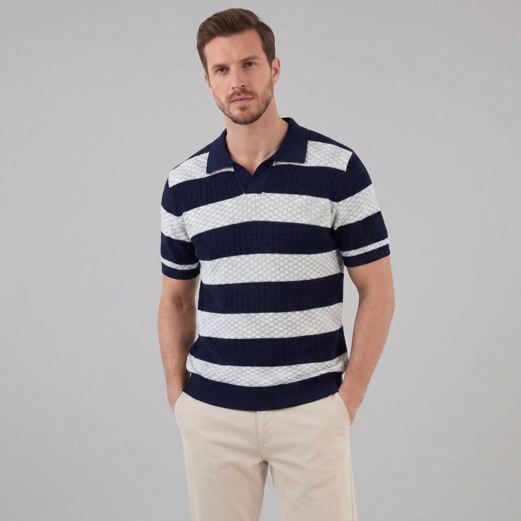 Ledger Striped Open Knit Polo Shirt