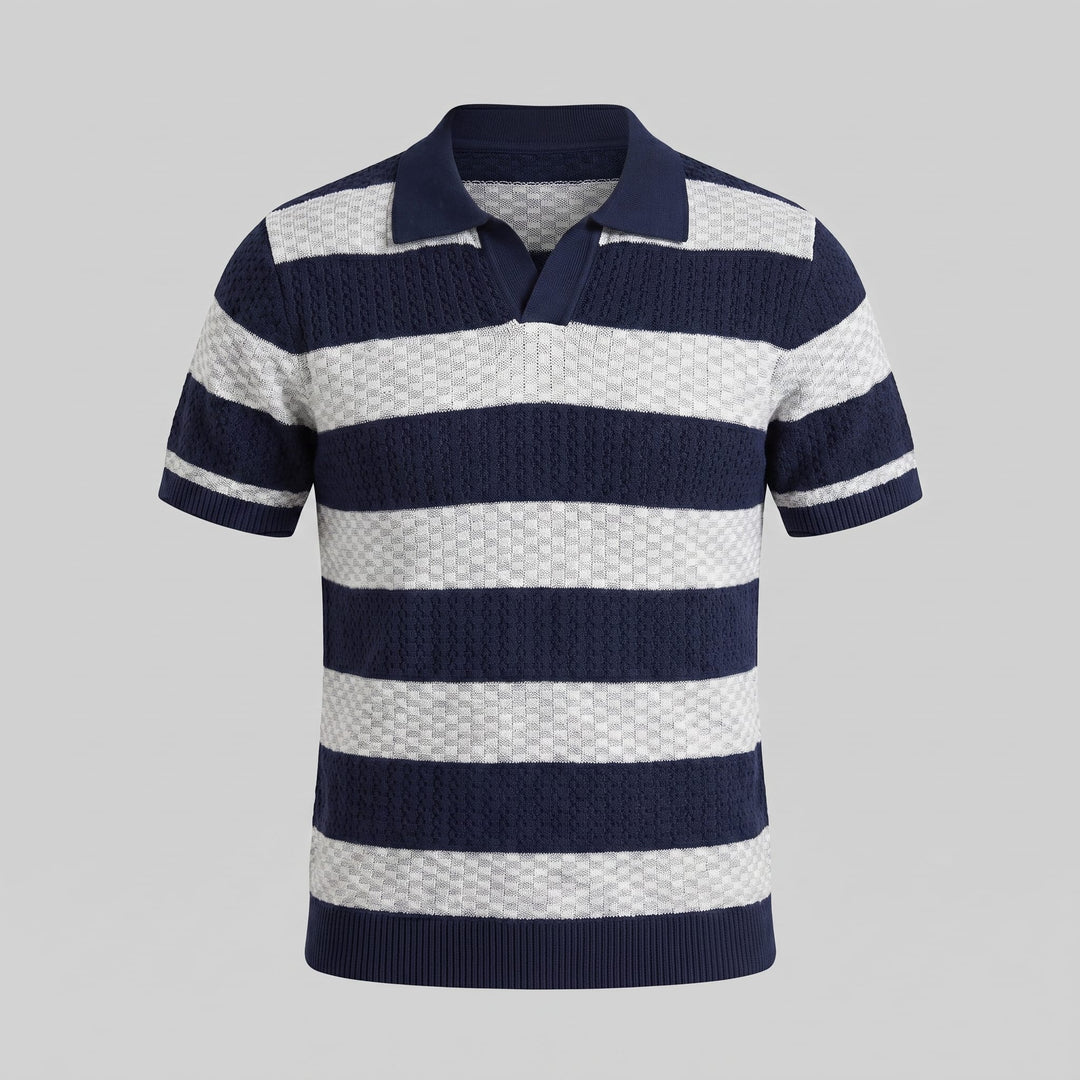 Ledger Striped Open Knit Polo Shirt