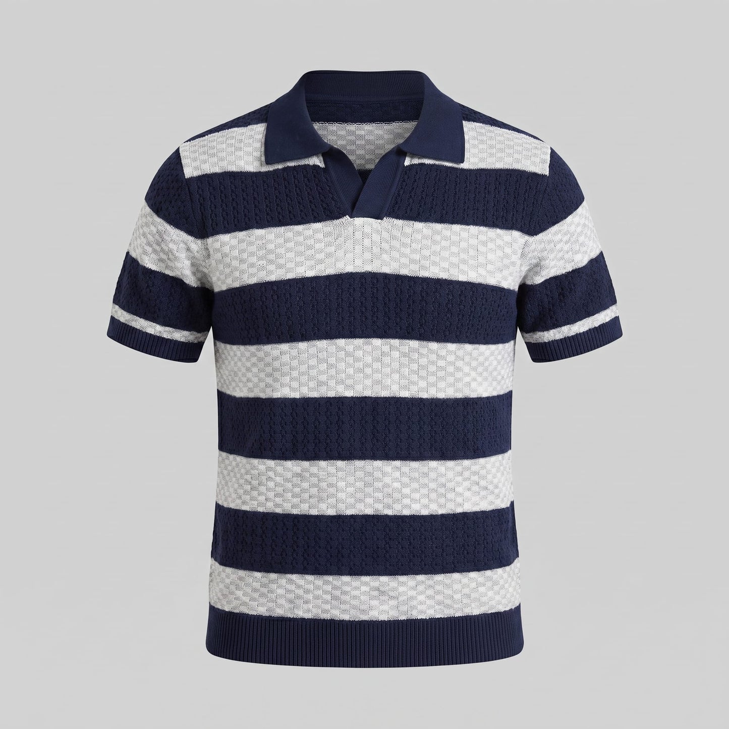 Ledger Striped Open Knit Polo Shirt_8