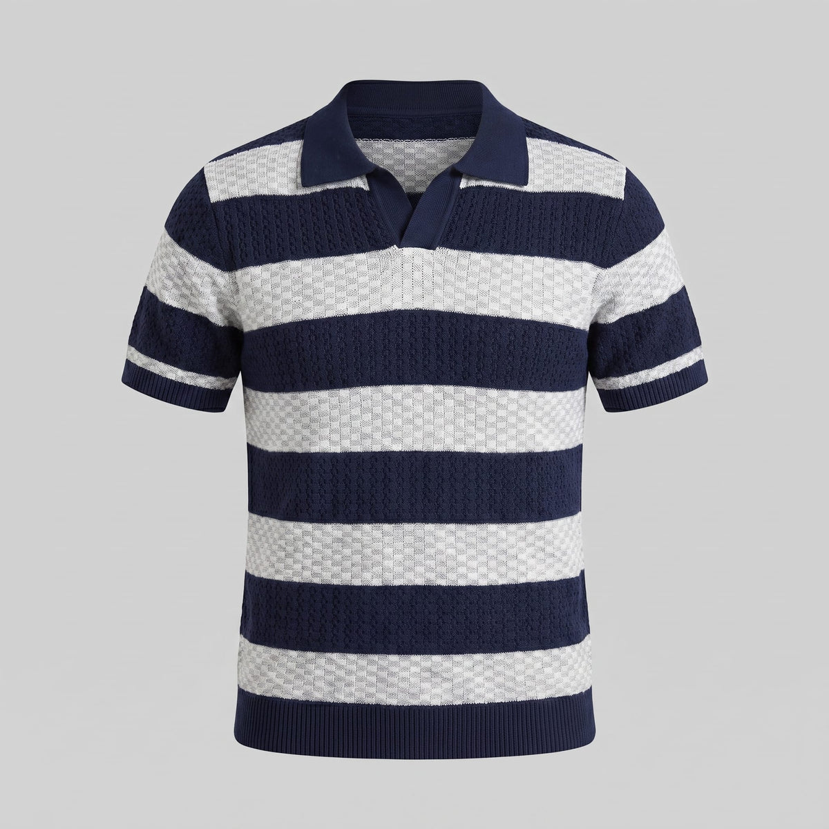 Ledger Striped Open Knit Polo Shirt