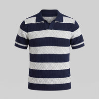Ledger Striped Open Knit Polo Shirt
