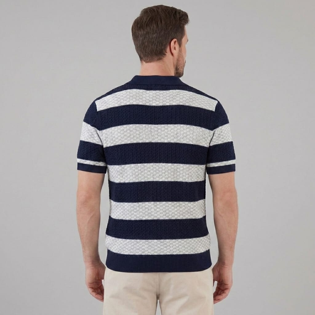 Ledger Striped Open Knit Polo Shirt