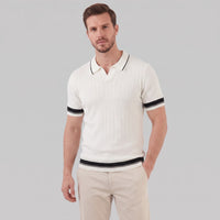 Wyatt Cable Knit Contrast Trim Polo Shirt