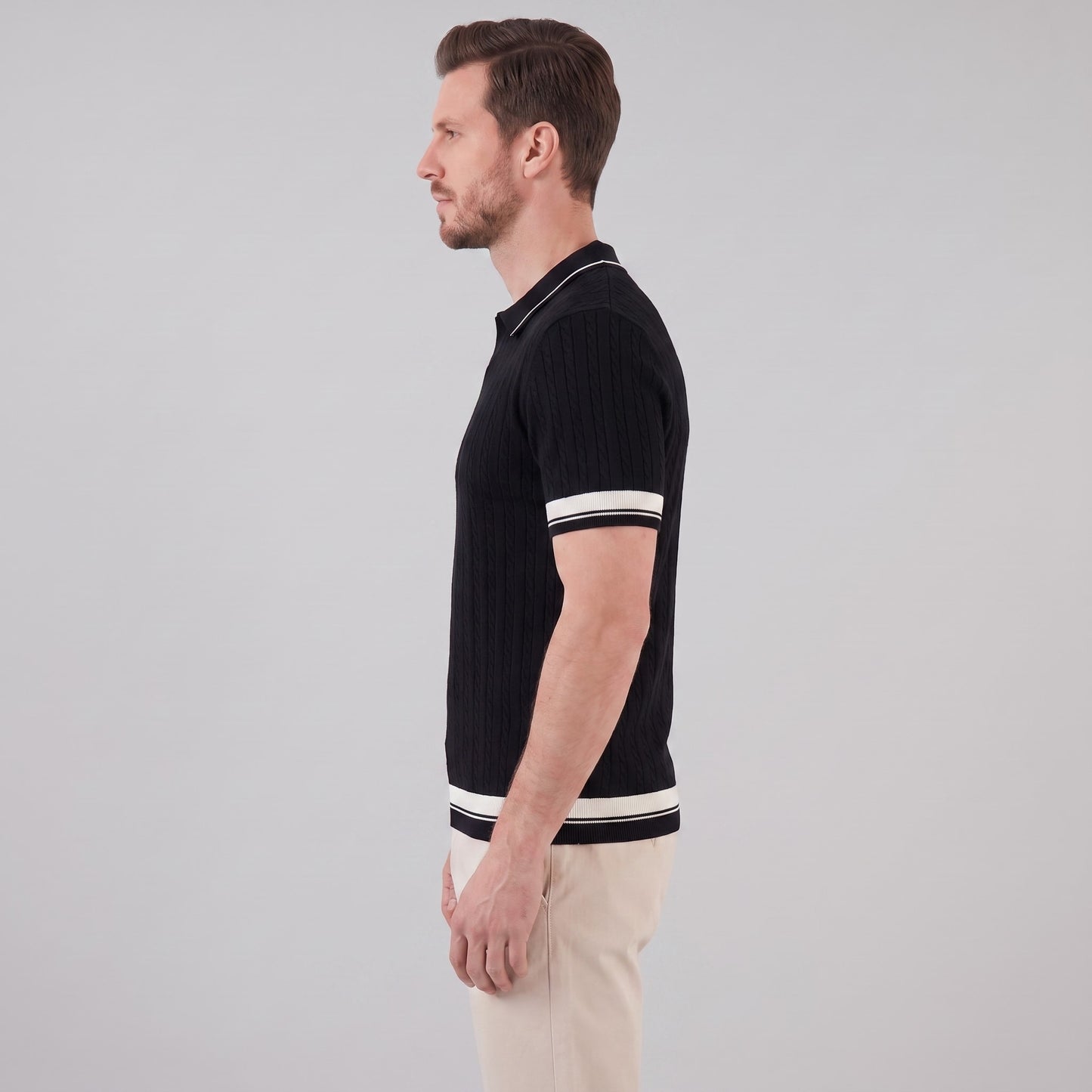 Wyatt Cable Knit Contrast Trim Polo Shirt_10