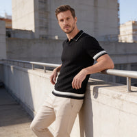 Wyatt Cable Knit Contrast Trim Polo Shirt