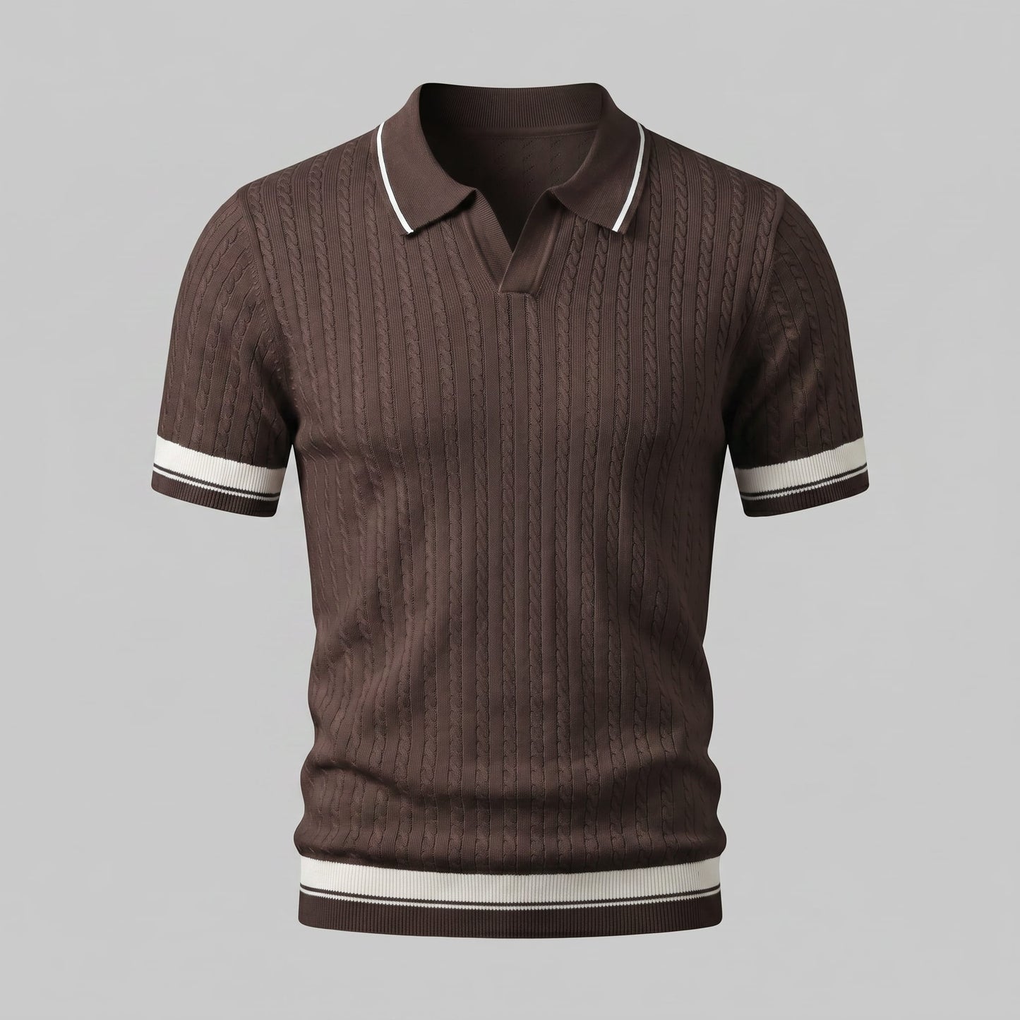 Wyatt Cable Knit Contrast Trim Polo Shirt_14