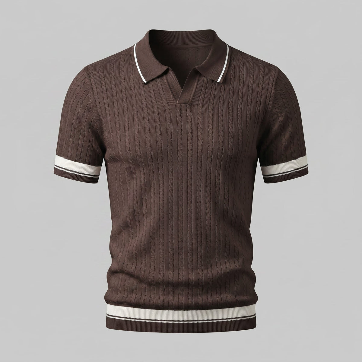 Wyatt Cable Knit Contrast Trim Polo Shirt