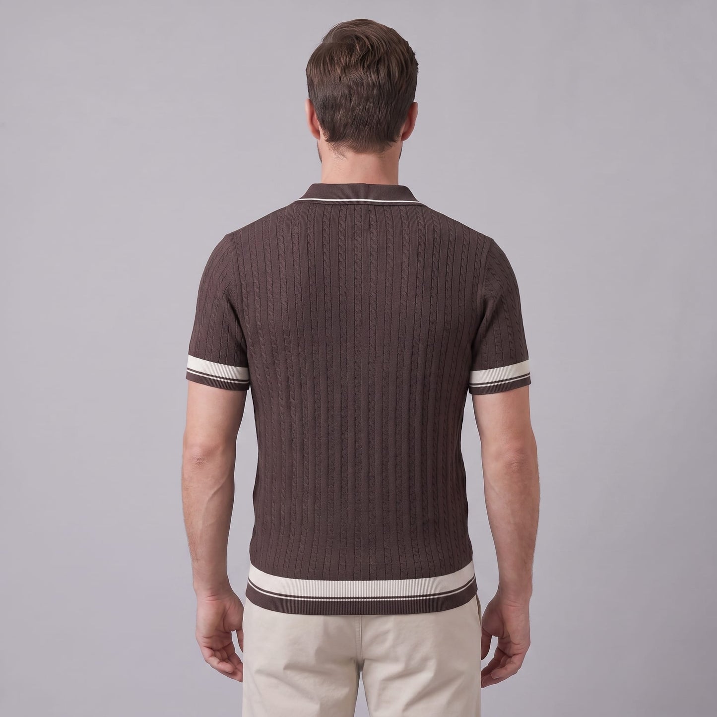 Wyatt Cable Knit Contrast Trim Polo Shirt_15