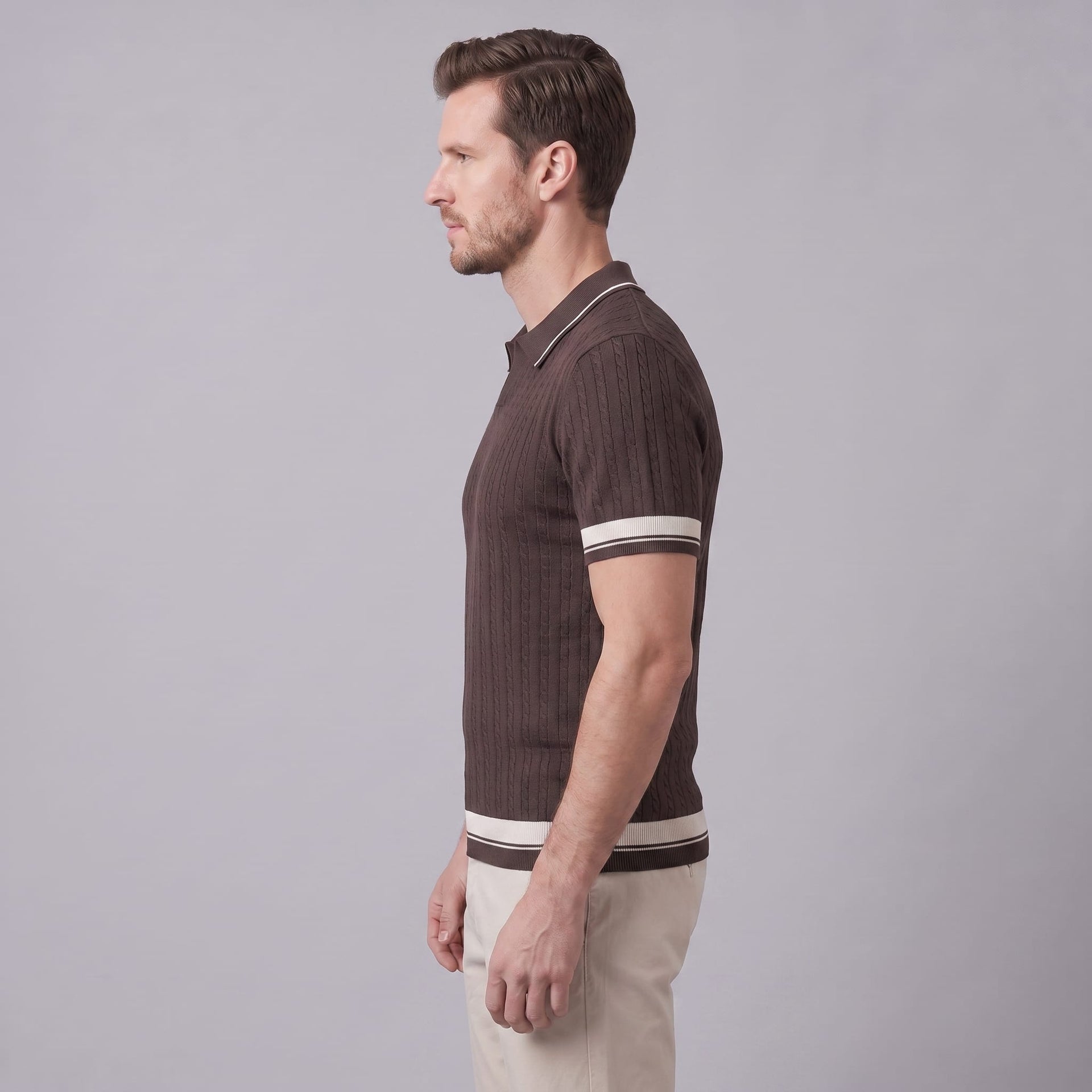 Wyatt Cable Knit Contrast Trim Polo Shirt