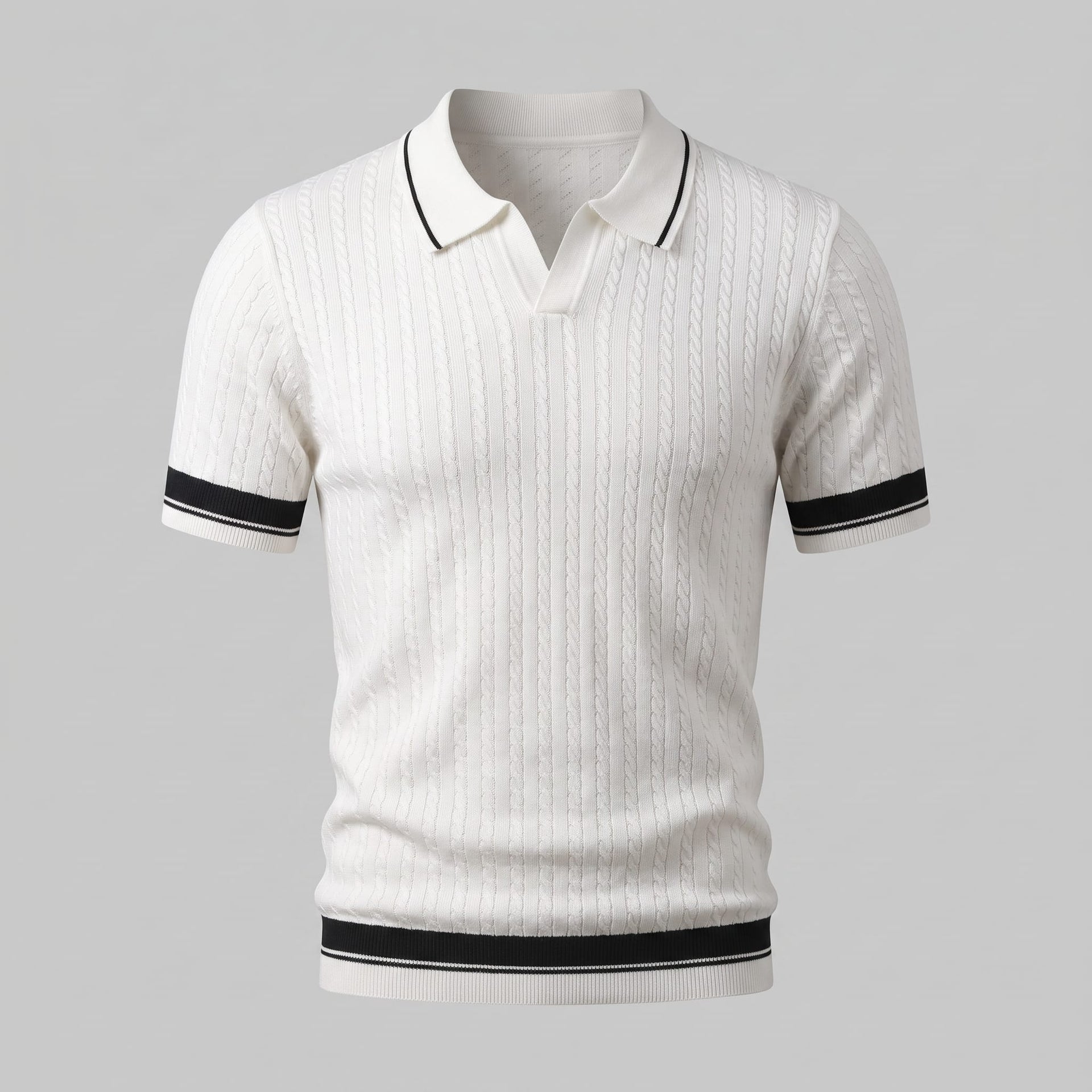 Wyatt Cable Knit Contrast Trim Polo Shirt