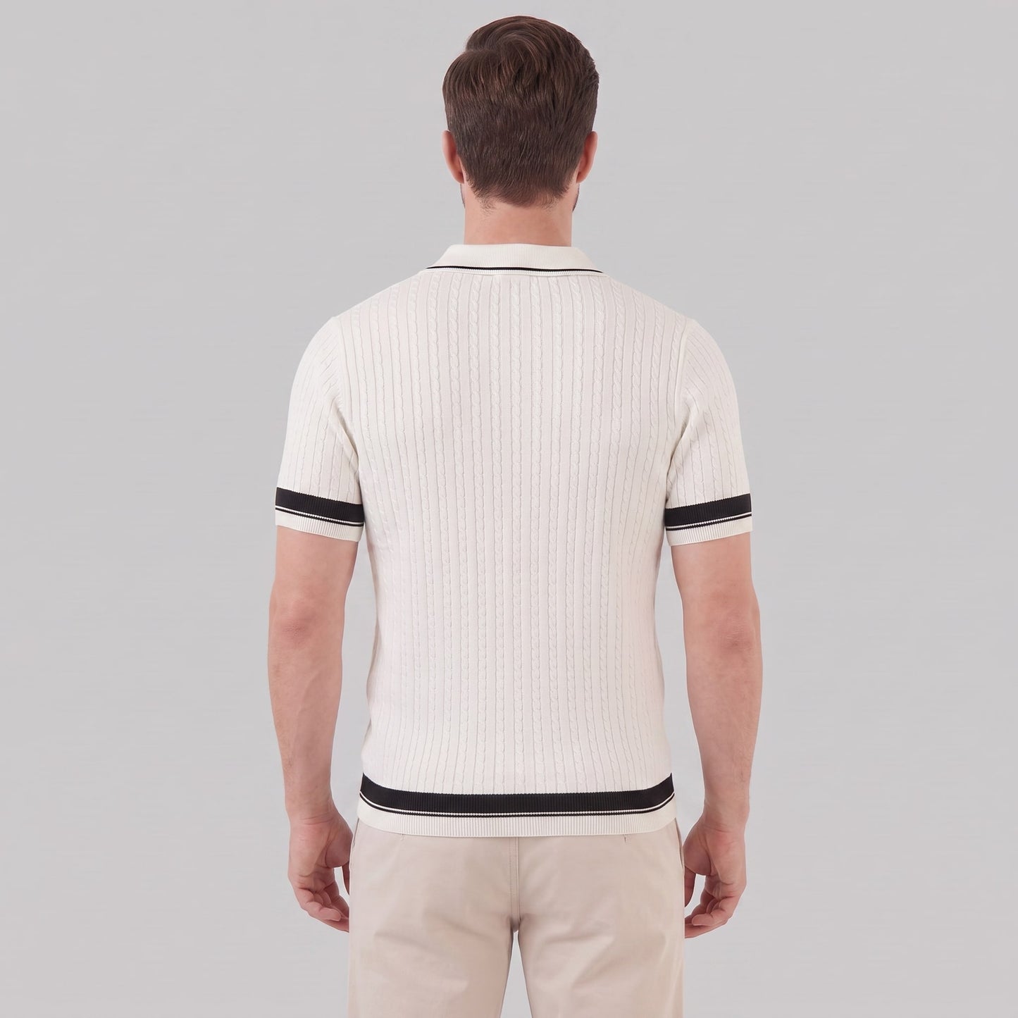 Wyatt Cable Knit Contrast Trim Polo Shirt_3